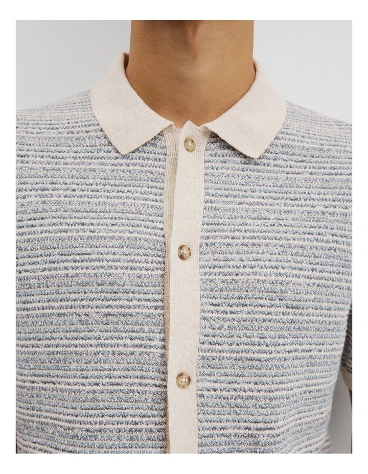 Cotton Linen Textured Strap Knit Shirt in Blue Multi image 2