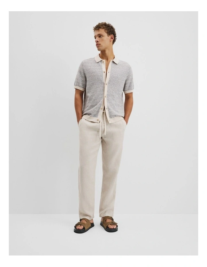 Cotton Linen Textured Strap Knit Shirt in Blue Multi image 3