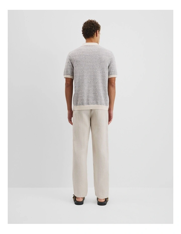 Cotton Linen Textured Strap Knit Shirt in Blue Multi image 4