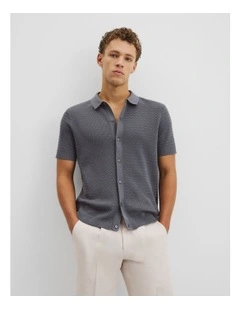 Organic Cotton Wave Knit Shirt in Ash Blue