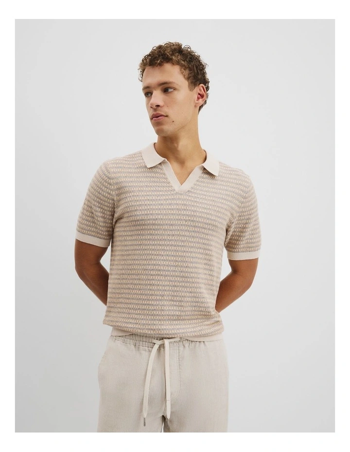 Cotton Linen Textured Check Knit in Bluestone image 1