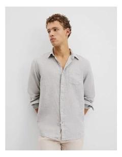 Regular Fit Organically Grown Linen Shirt in Silver