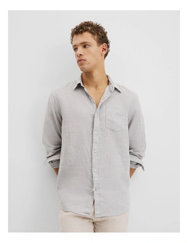 Regular Fit Organically Grown Linen Shirt in Silver image 1