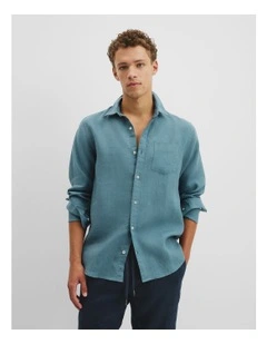 Regular Fit Organically Grown Linen Shirt in Bluestone