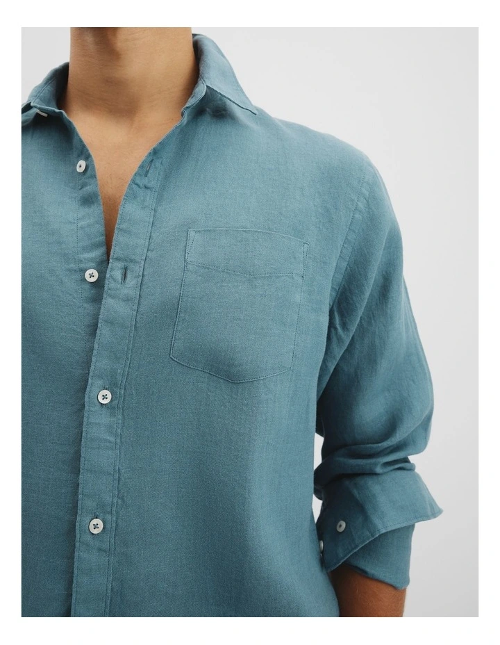 Regular Fit Organically Grown Linen Shirt in Bluestone image 2