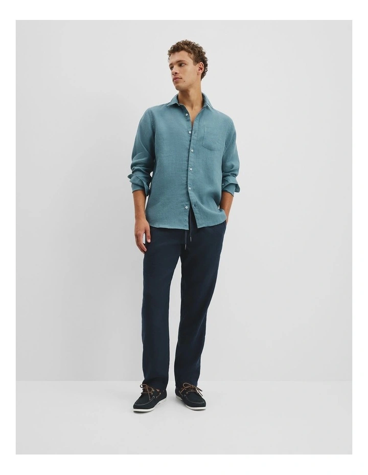 Regular Fit Organically Grown Linen Shirt in Bluestone image 3