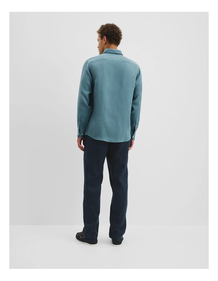 Regular Fit Organically Grown Linen Shirt in Bluestone image 4