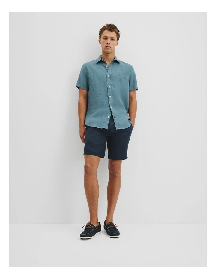 Regular Fit Organically Grown Linen Short Sleeve Shirt in Bluestone image 3
