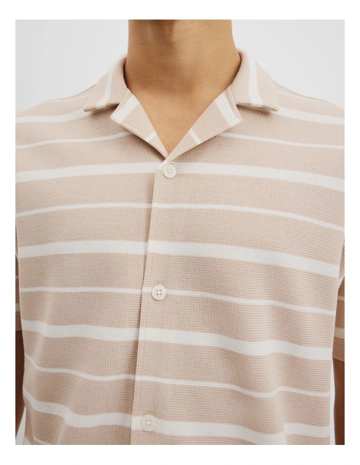 Textured Short Sleeve Cuban Stripe Shirt in Sand image 2