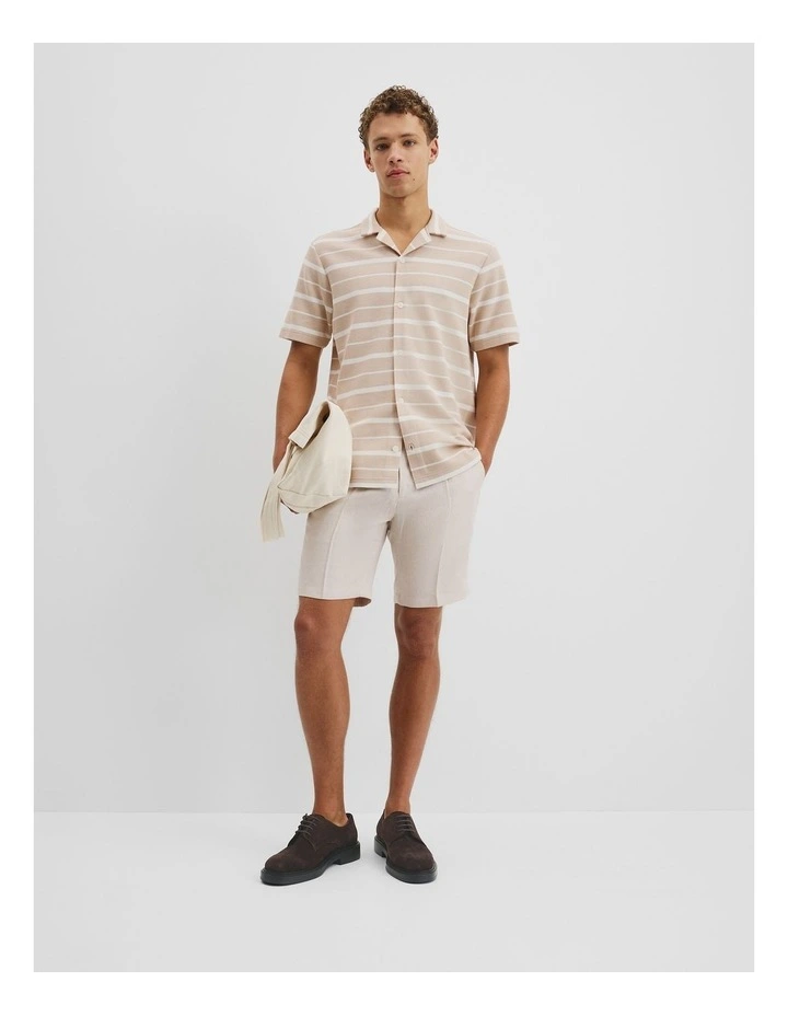 Textured Short Sleeve Cuban Stripe Shirt in Sand image 3