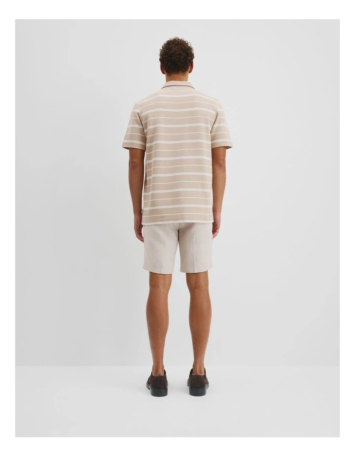 Textured Short Sleeve Cuban Stripe Shirt in Sand image 4