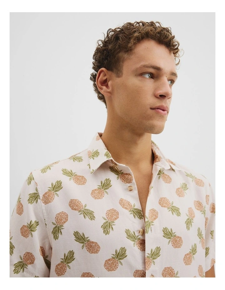 Regular Tencel Linen Print Shirt in White Multi image 2