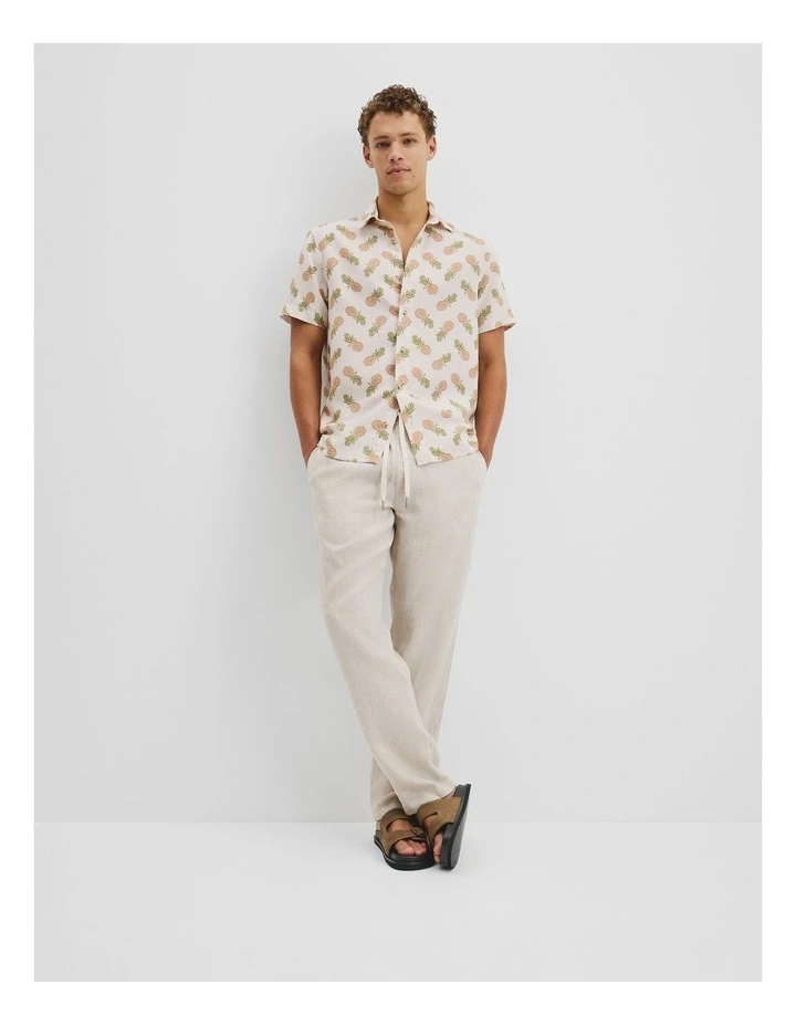 Regular Tencel Linen Print Shirt in White Multi image 3