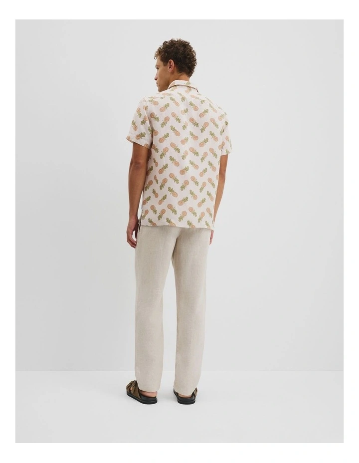Regular Tencel Linen Print Shirt in White Multi image 4