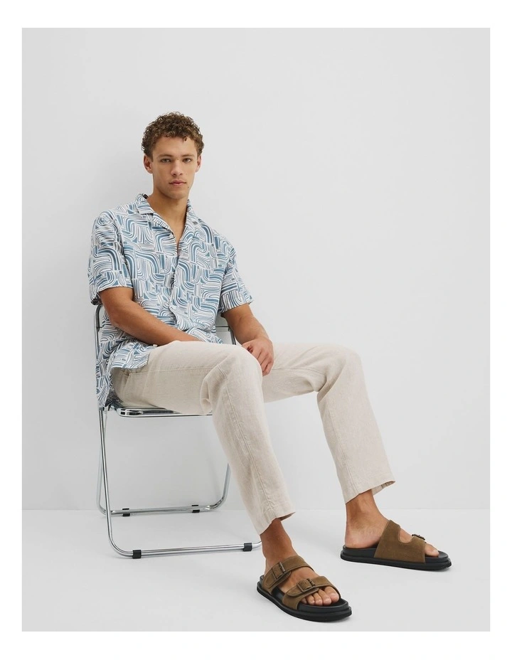 Short Sleeve Tencel Linen Abstract Print Shirt in Bluestone image 3