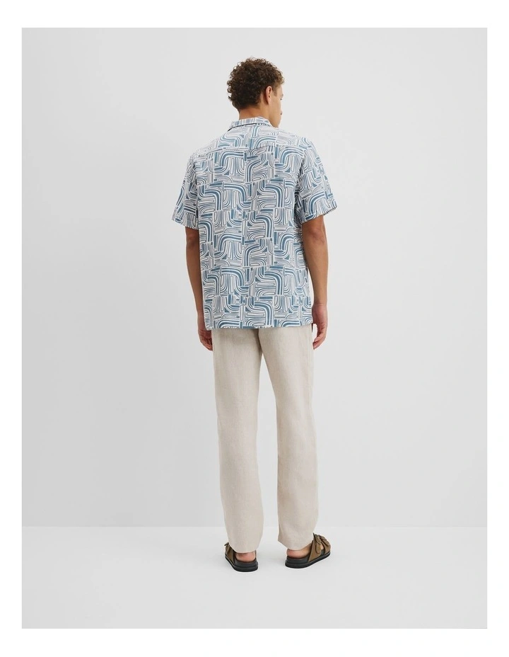Short Sleeve Tencel Linen Abstract Print Shirt in Bluestone image 4