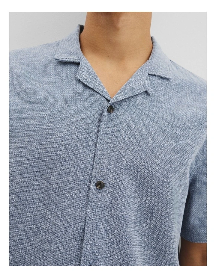 Short Sleeve Cotton Linen Basket Weave Shirt in Ash Blue image 2