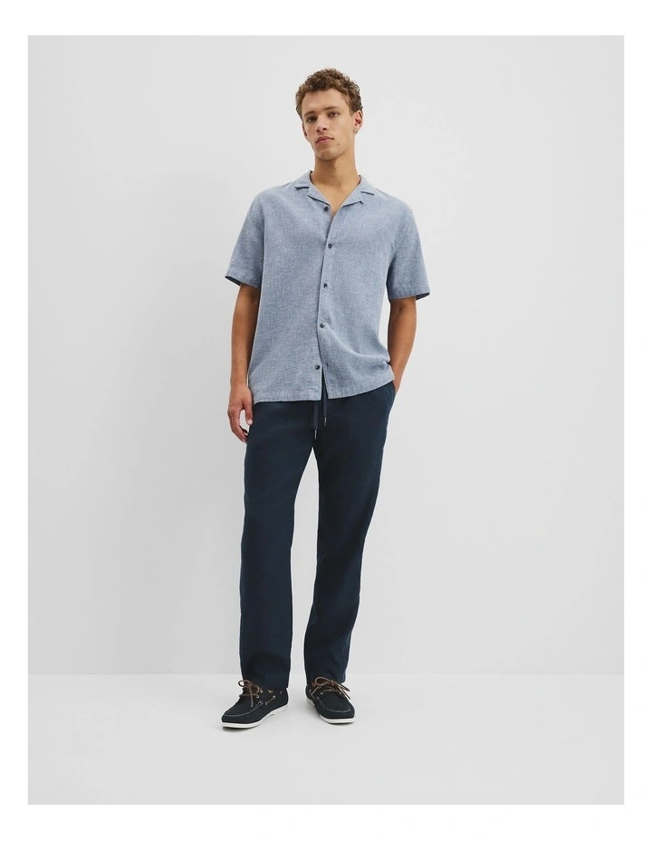 Short Sleeve Cotton Linen Basket Weave Shirt in Ash Blue image 3