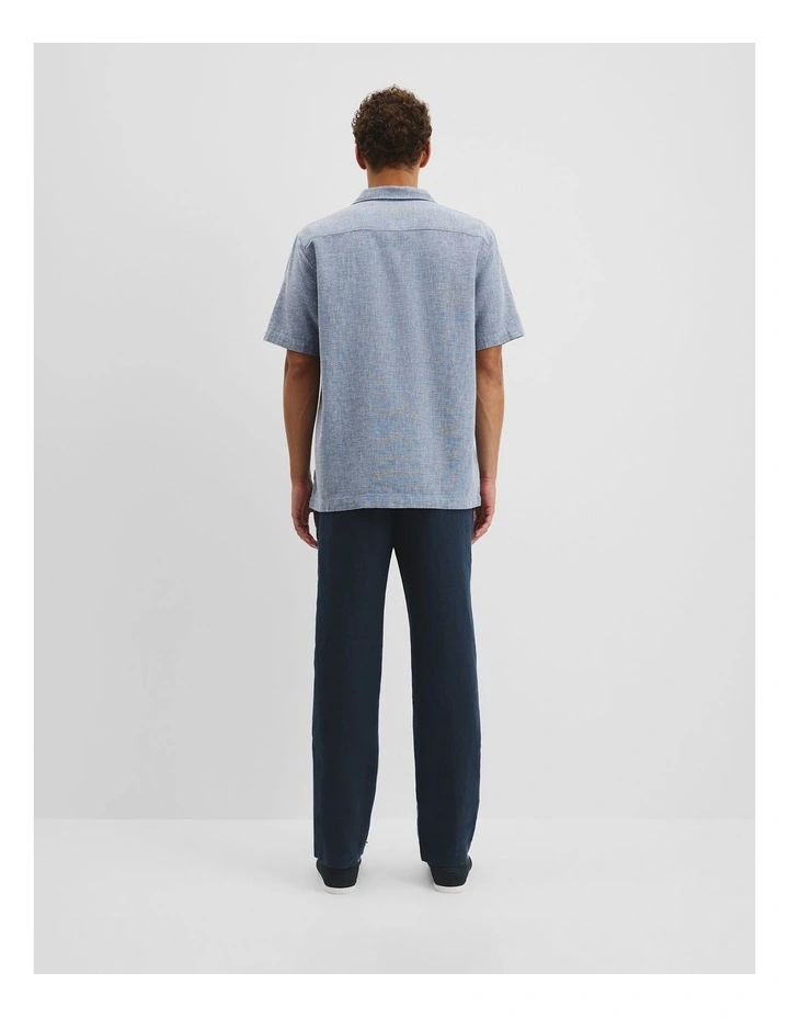 Short Sleeve Cotton Linen Basket Weave Shirt in Ash Blue image 4