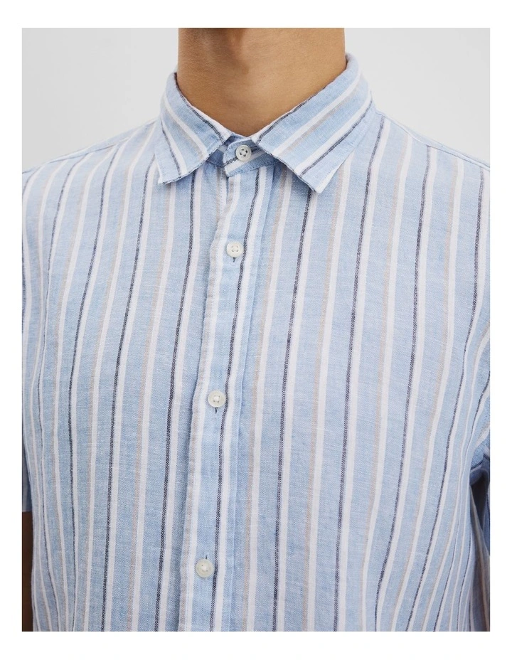 Organically Grown Linen Short Sleeve Regular Strap Shirt in Blue Multi image 2