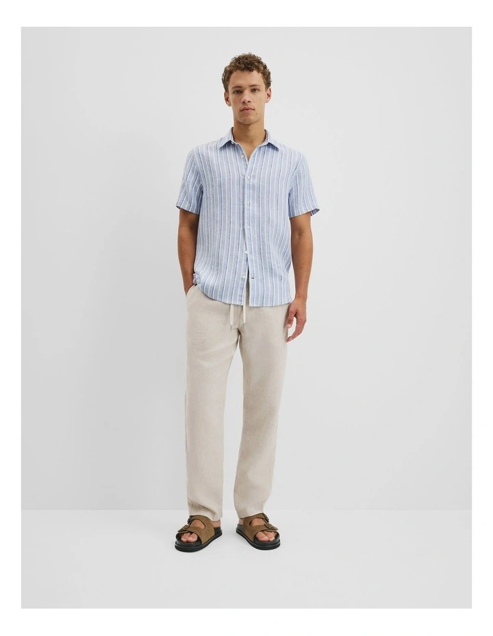 Organically Grown Linen Short Sleeve Regular Strap Shirt in Blue Multi image 3