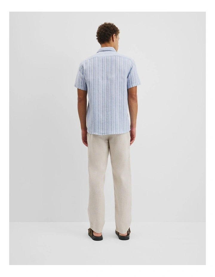 Organically Grown Linen Short Sleeve Regular Strap Shirt in Blue Multi image 4