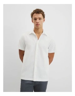Short Sleeve Relaxed Good Earth Cotton Oxford Shirt in White