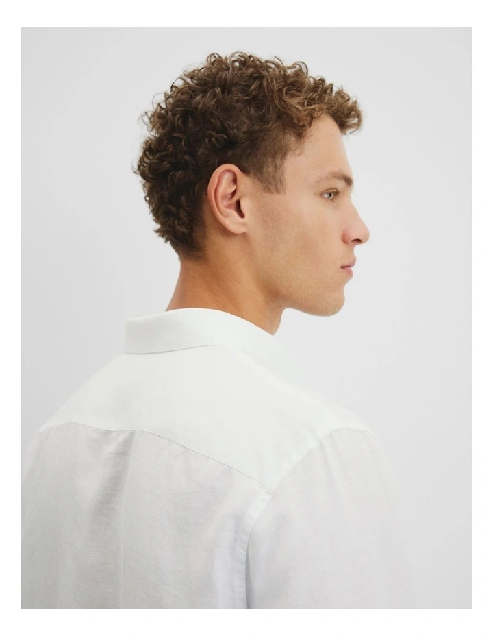 Long Sleeve Slim Linen Cotton Shirt in White image 2