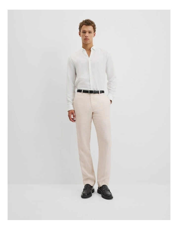 Long Sleeve Slim Linen Cotton Shirt in White image 3