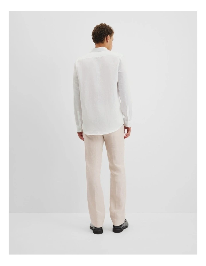 Long Sleeve Slim Linen Cotton Shirt in White image 4
