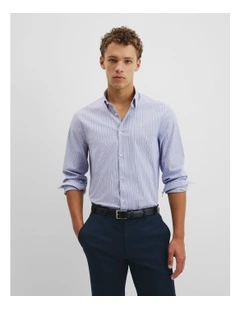 Long Sleeve Cotton Stretch Strap Shirt in Pale Blue