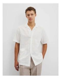 Relaxed Linen Cotton Embroidery Shirt in White