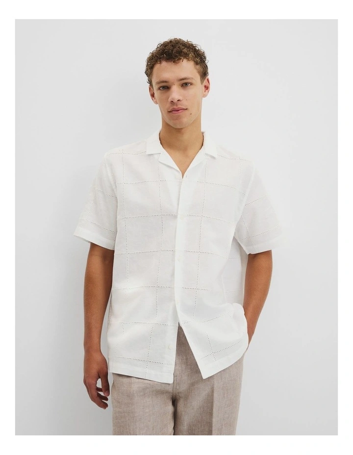 Relaxed Linen Cotton Embroidery Shirt in White image 1