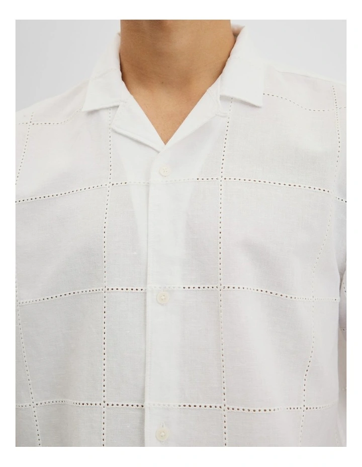 Relaxed Linen Cotton Embroidery Shirt in White image 2