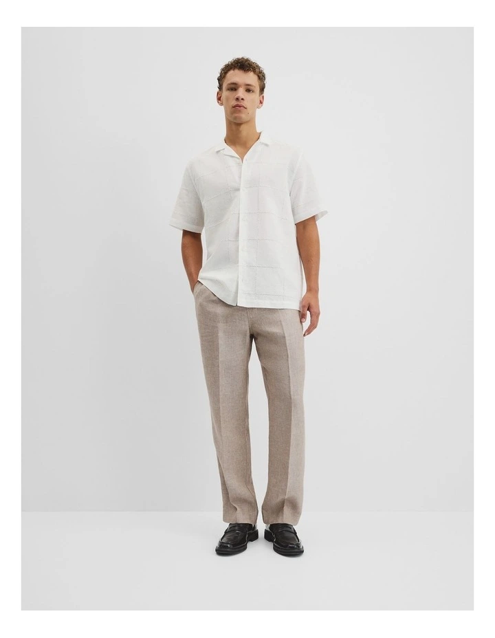 Relaxed Linen Cotton Embroidery Shirt in White image 3