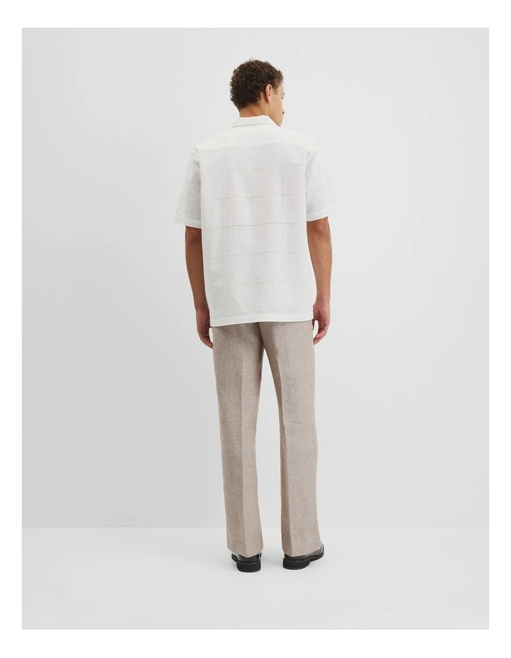 Relaxed Linen Cotton Embroidery Shirt in White image 4