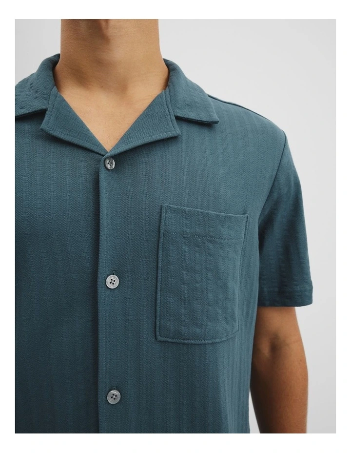 Short Sleeve Seersucker Cuban Shirt in Bluestone image 2