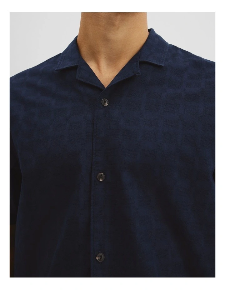 Relaxed Cotton Linen Textured Shirt in Navy image 2
