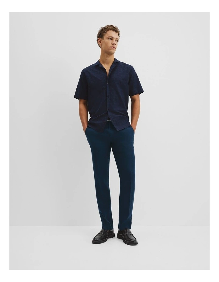 Relaxed Cotton Linen Textured Shirt in Navy image 3