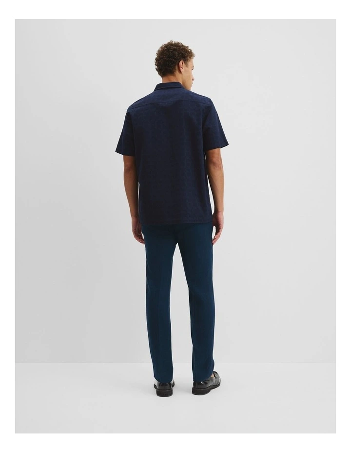 Relaxed Cotton Linen Textured Shirt in Navy image 4