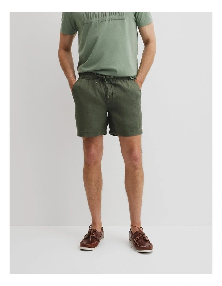 Organically Grown Linen Drawcord Short in Thyme image 2