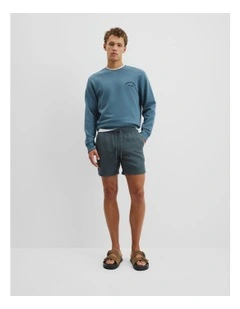 Organically Grown Linen Drawcord Short in Bluestone