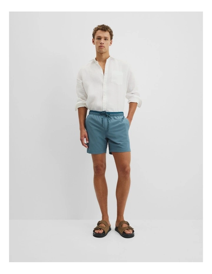 Recycled Polyester Blend Contrast Swim Short in Bluestone image 1