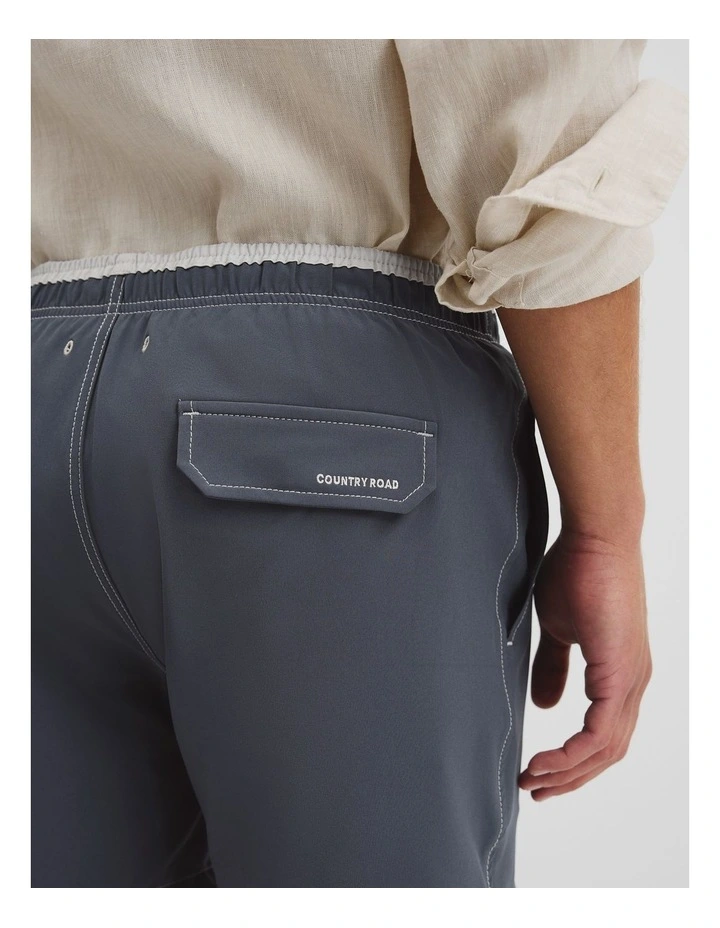 Recycled Polyester Blend Contrast Swim Short in Ash Blue image 3