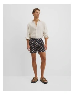 Recycled Polyester Blend Pineapple Print Swim Straight in Navy Multi