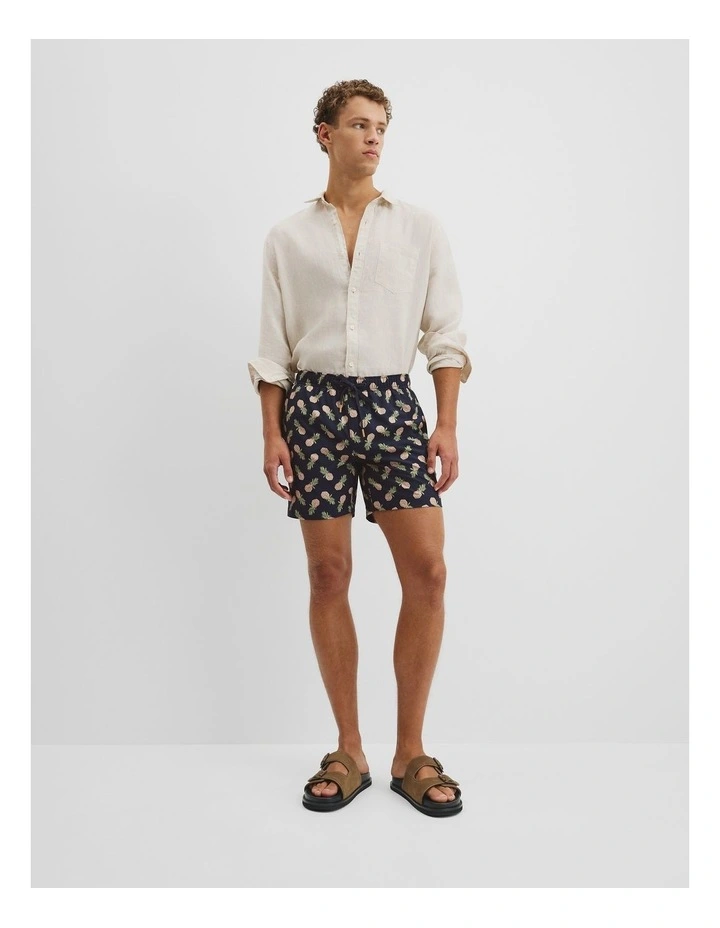 Recycled Polyester Blend Pineapple Print Swim Straight in Navy Multi image 1