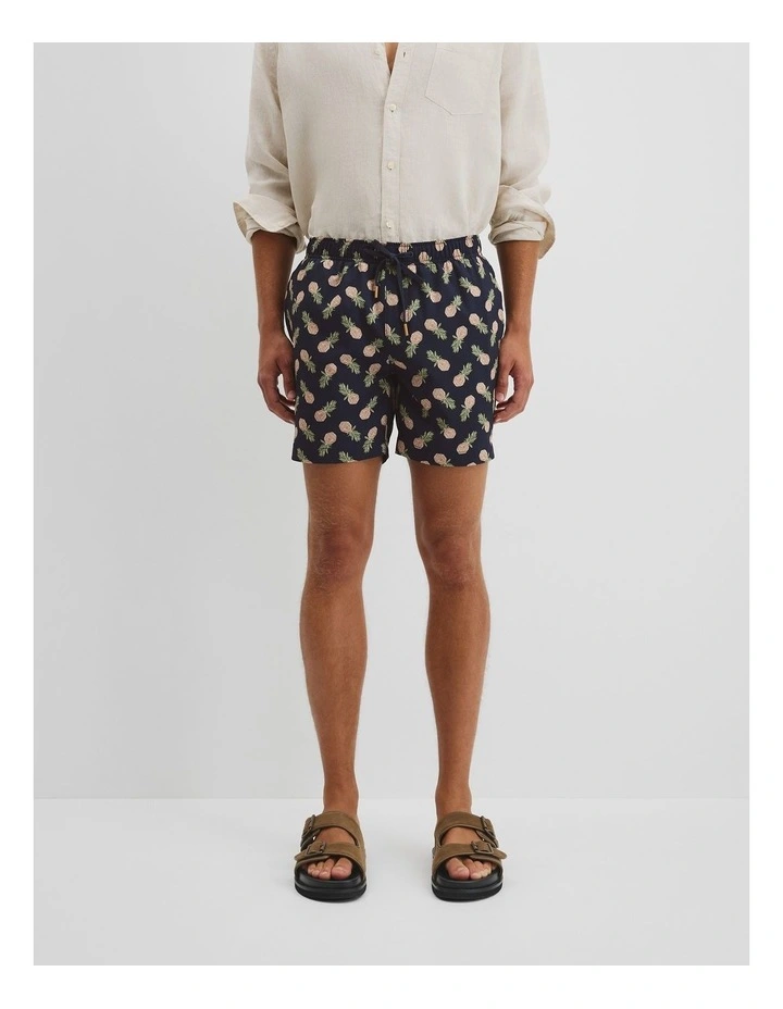 Recycled Polyester Blend Pineapple Print Swim Straight in Navy Multi image 2