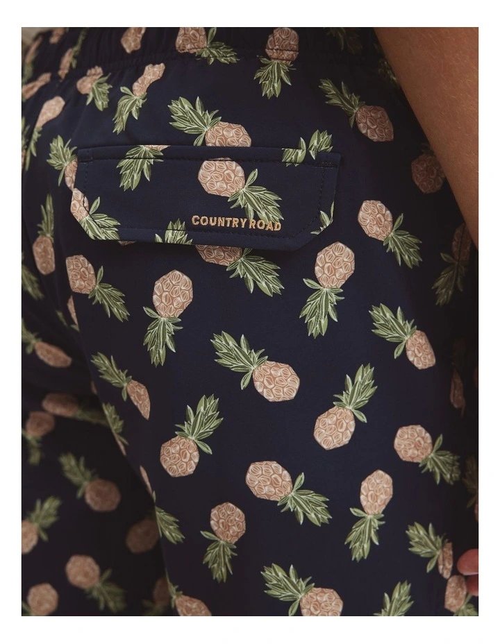 Recycled Polyester Blend Pineapple Print Swim Straight in Navy Multi image 3