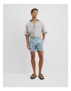 Recycled Polyester Abstract Print Swim Straight Short in Bluestone