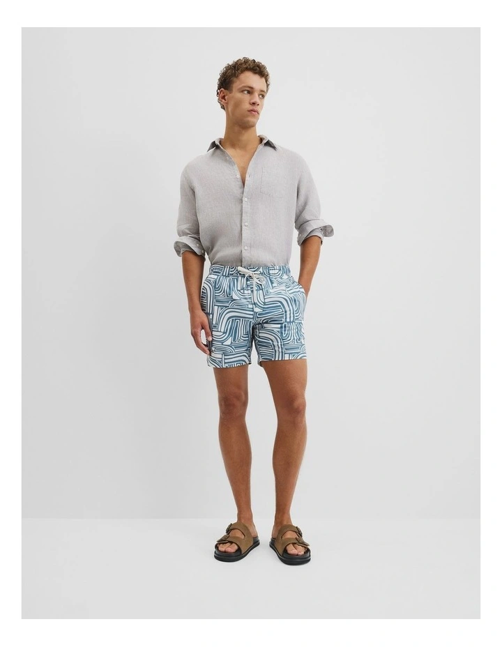 Recycled Polyester Abstract Print Swim Straight Short in Bluestone image 1